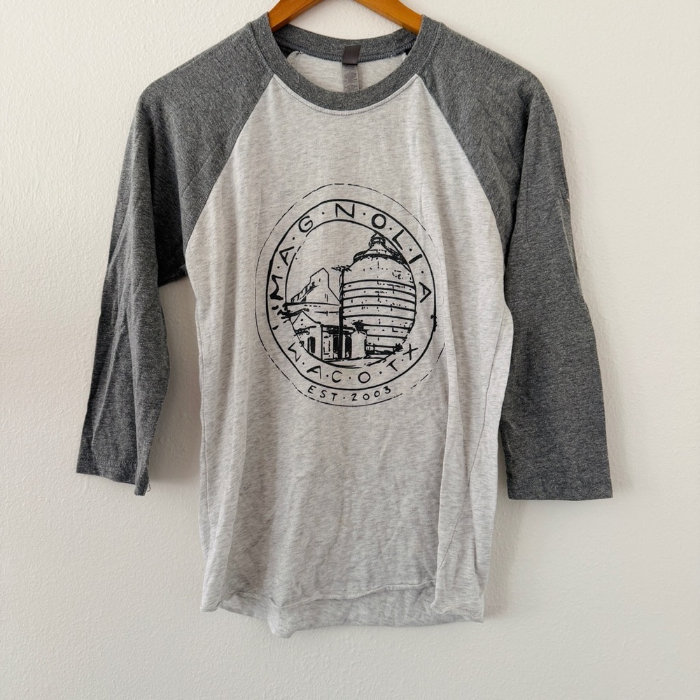 Magnolia Waco Texas Gray Raglan Baseball Tee